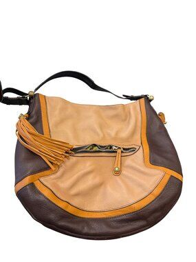 OrYANY wms brown tan leather shoulder handbag 15"x17"x4" SKU 10-042